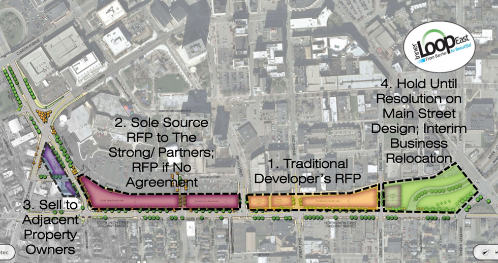 The City must understand the limitations and the potential for each section of land before it seeks proposals from developers. This is the reason for the study. [IMAGE: Stantec / City of Rochester]