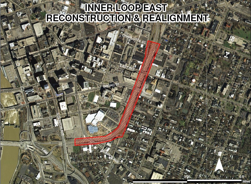 Rochester Inner Loop Reconstruction Project satellite view.