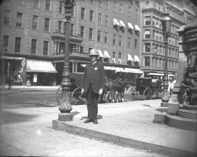 Rochester's Cogswell fountain disappeared in 1885. The NY Times says it was bandits. I wonder if this keystone cop saw anything.  [PHOTO: Rochester Public Library]