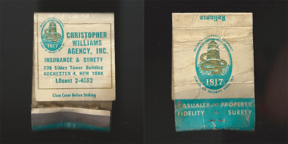 Christopher Williams Agency matchbook.