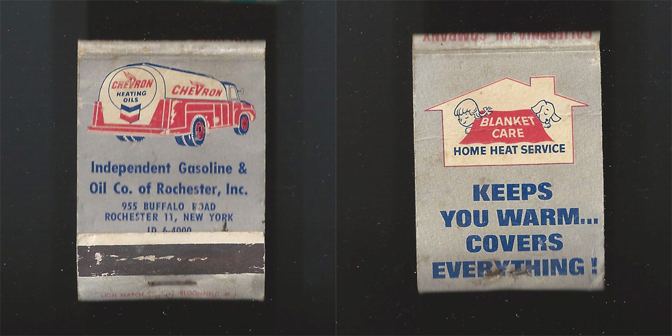 Independent Gasoline & Oil Co. of Rochester matchbook.