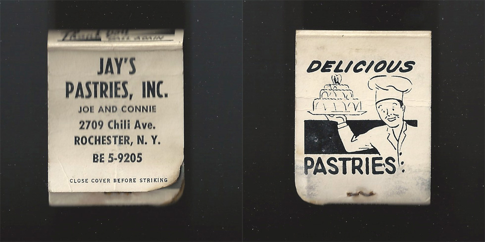Jay's Pastries matchbook.