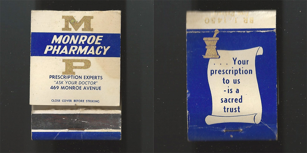 Monroe Pharmacy matchbook.