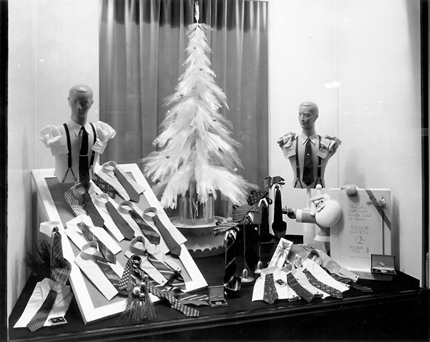 This scene shows a display of men's Arrow shirts and neckwear. c.1940. [PHOTO: Rochester Public Library]