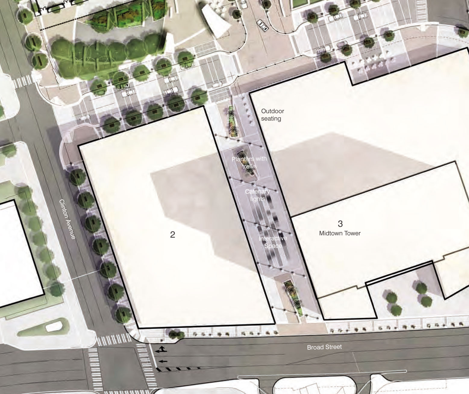 Plan view of future Midtown pedestrian street.
