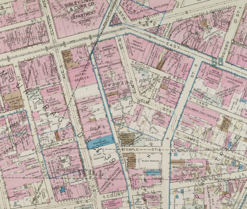 Rochester plat map from 1935 of midtown area.