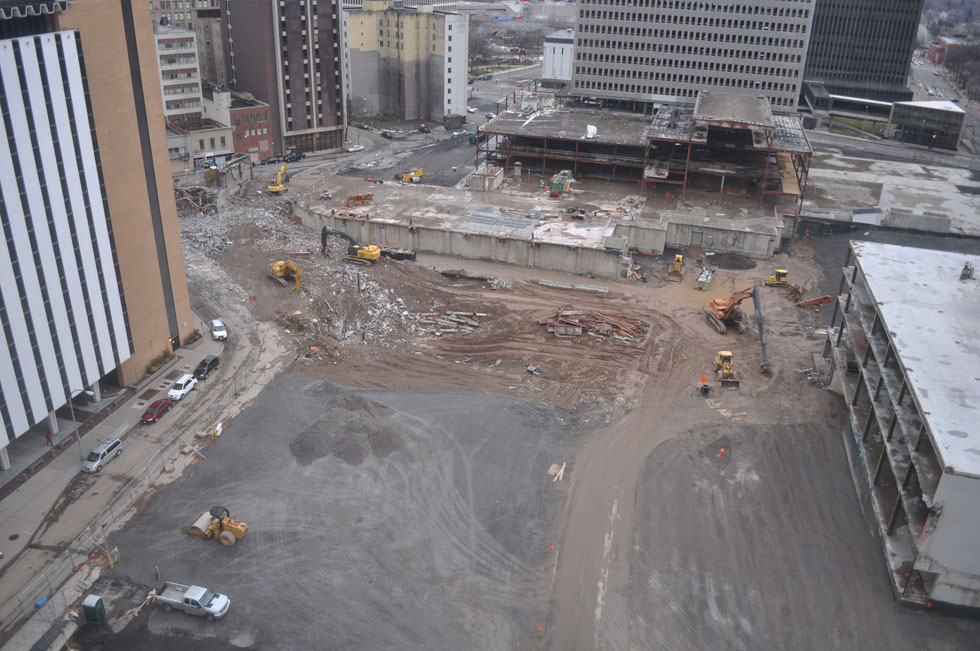 Midtown Plaza site, Rochester, NY. [PHOTO: Earthcam.com Archives]