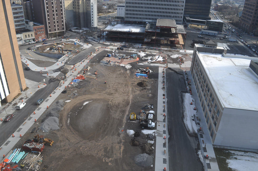 The City of Rochester is asking the public to name the new street and plaza at the Midtown site. [PHOTO: Earthcam.com]