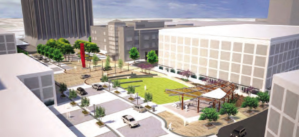 Rendering of the new Midtown pedestrian plaza.