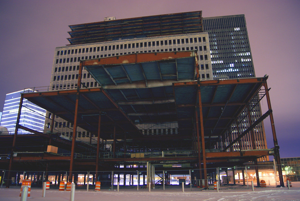 Let's clim up inside the Midtown Tower skeleton, Rochester NY.