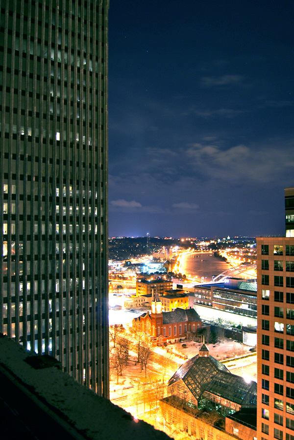The view from inside Midtown Tower, Rochester NY.