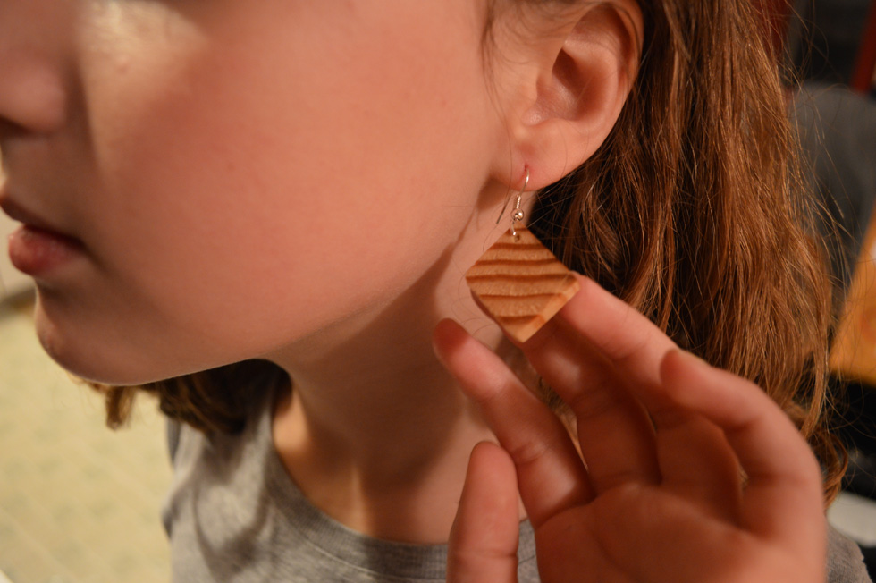 Making earrings was fun and easy. They also look nice. [PHOTO: Ella's Mom]