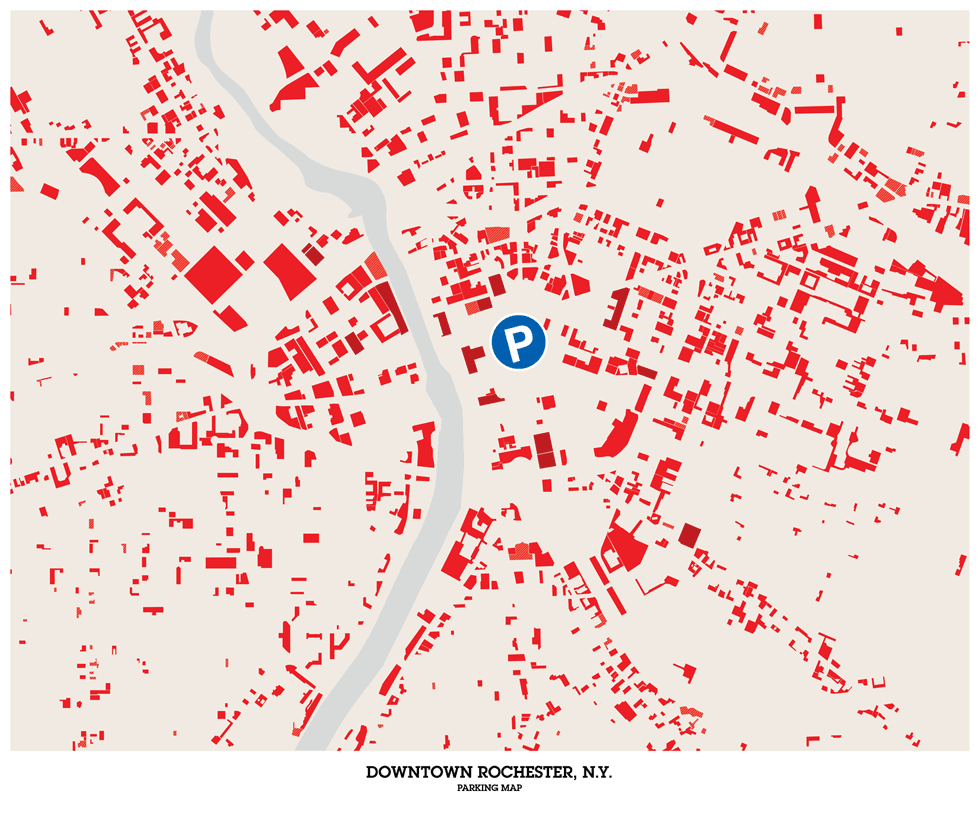 Downtown Rochester, N.Y. Parking Map.