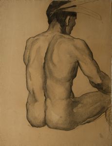 A charcoal figure study of a native American, for the mural 