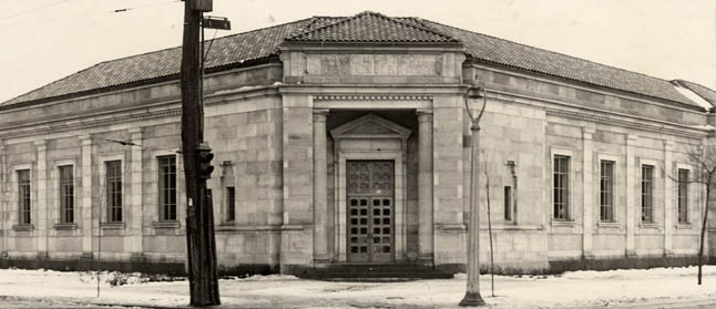 A view of the Pulaski branch of Rochester Public Library, which opened in 1933. It was originally known as the Hudson branch, but was renamed the Pulaski branch in honor of General Casimir Pulaski, Polish hero of the American Revolution. The library closed from lack of funding in 1994.  [IMAGE: Rochester Public Library Local History Division]