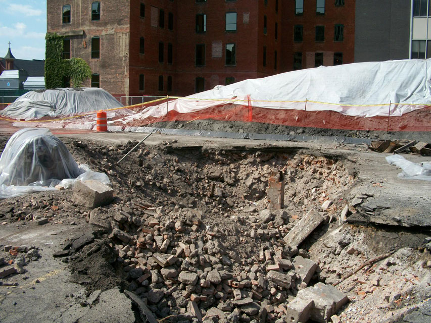 A close up of the RKO Palace rubble pit. These are probably bricks from the exterior of the front lobby.