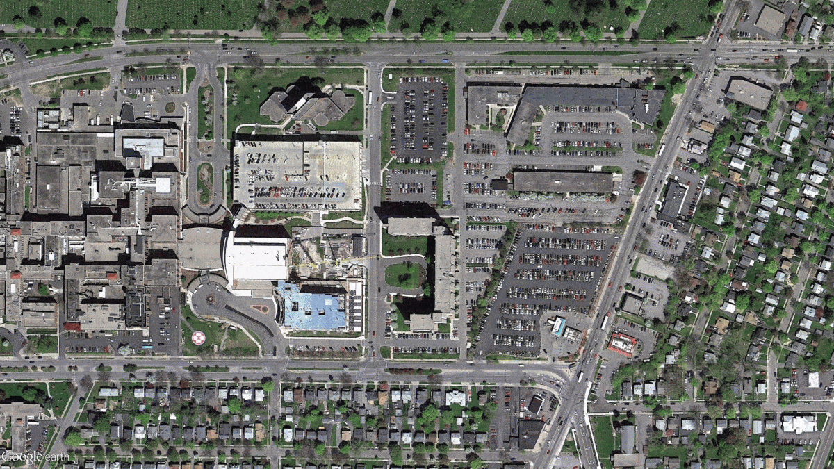 Satellite before & after image of Rochester. [IMAGE: Google Earth via Nick Russo]