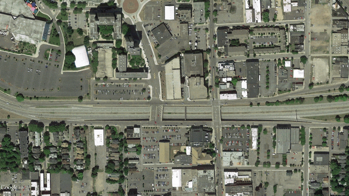 Satellite before & after image of Rochester. [IMAGE: Google Earth via Nick Russo]