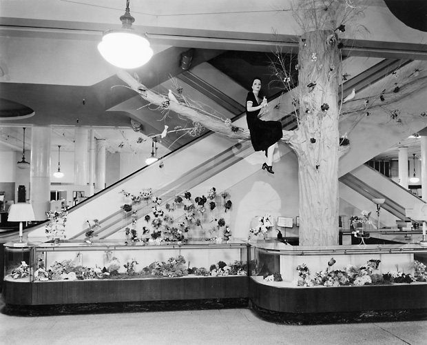 The same 'tree' theme from the window continued inside the department store. 1940. [PHOTO: Rochester Public Library]