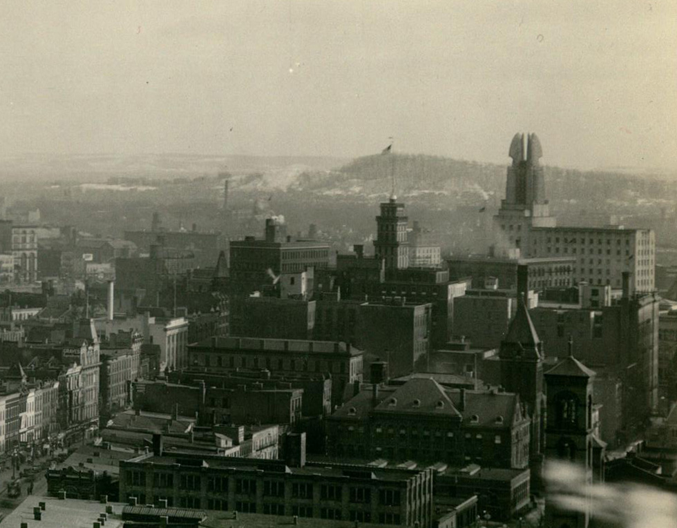 View of downtown Rochester from Kodak tower. [IMAGE: Rochester Public Library Local History Division]