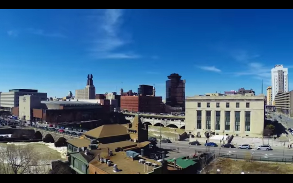 Aerial drone footage of Rochester; the subway and Carnegie Place after fire. [IMAGE: Ander Kazmerski]