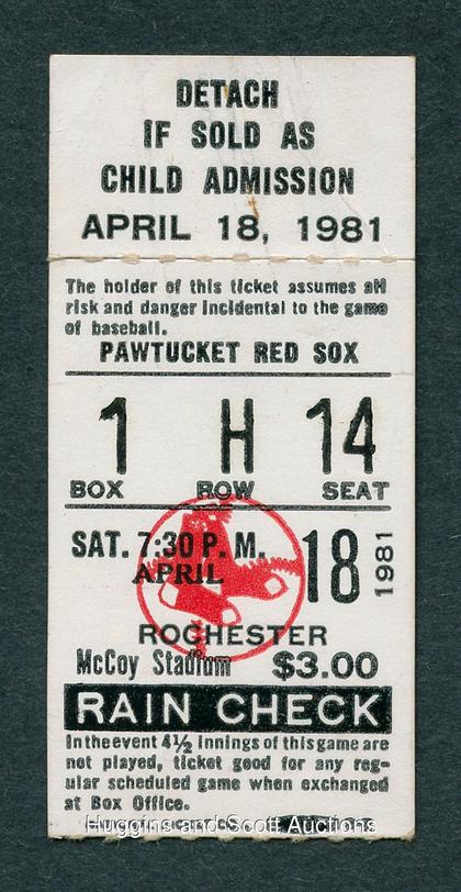 Ticket to the longest baseball game in history. [IMAGE: Huggins and Scott Auctions]