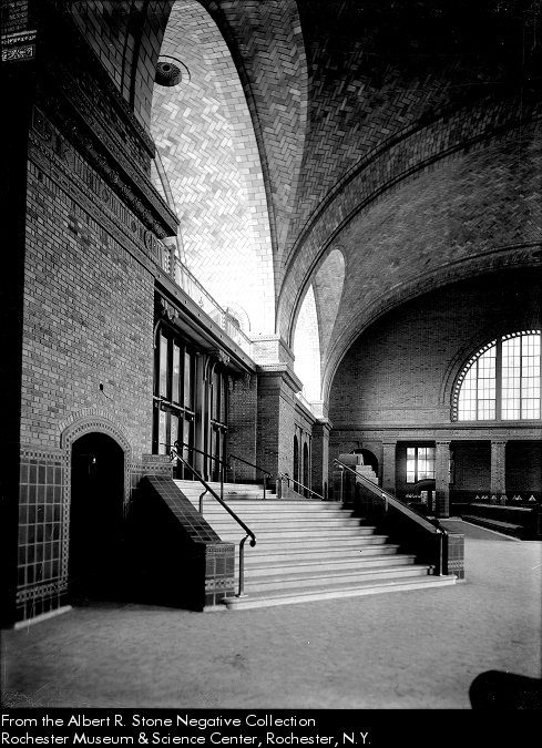 The interior of Rochester's missing rail station. The main waiting room with high arching windows and ornate ceiling would rival New York's Grand Central Station if it were around today.