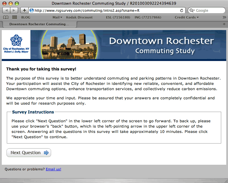 The City of Rochester is conducting an online survey for the downtown workforce to provide information on their commuting habits, preferences, and opinions. TAKE THE SURVEY. PLEASE.