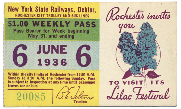 Another bus/trolley pass featuring the lilacs. This one from 1936.