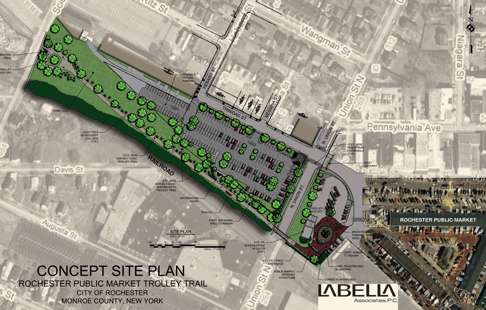 The Rochester Public Market will get additional parking and a new rubber-tire tram to carry shoppers to and from their cars. Construction is expected to begin Fall 2010.