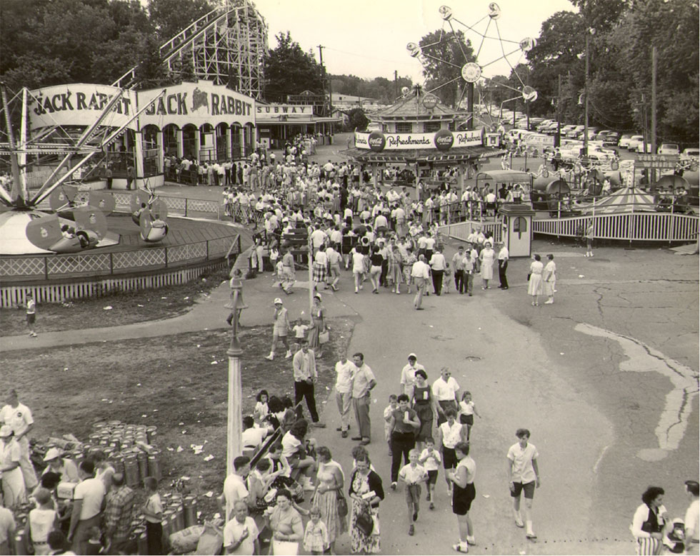 After the fire, the Old Mill was rebuilt on the other side of the Jack Rabbit. In the 1940's the Old Mill was converted into a dry ride and renamed 'The Subway.' [PHOTO: Courtesy Seabreeze Amusement Park]