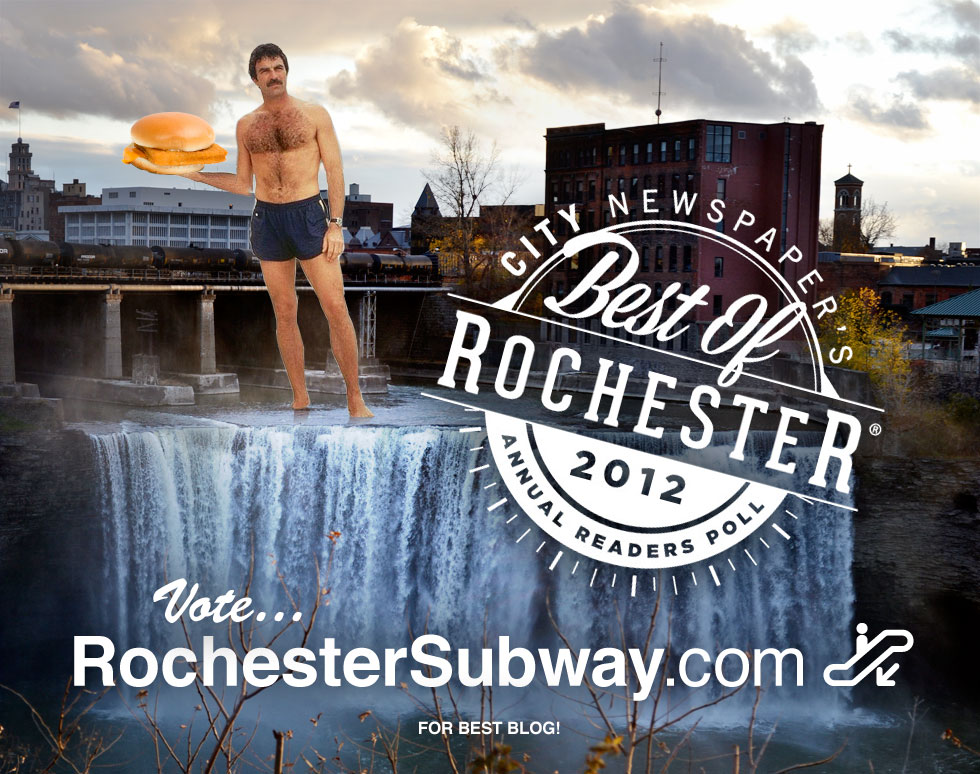Vote RochesterSubway.com for City Newspaper's 'Best of 2012' ...the only blog for fans of Selleck, sandwiches, waterfalls and Rochester NY. [IMAGE INSPIRED BY: The Selleck Waterfall Sandwich Blog]