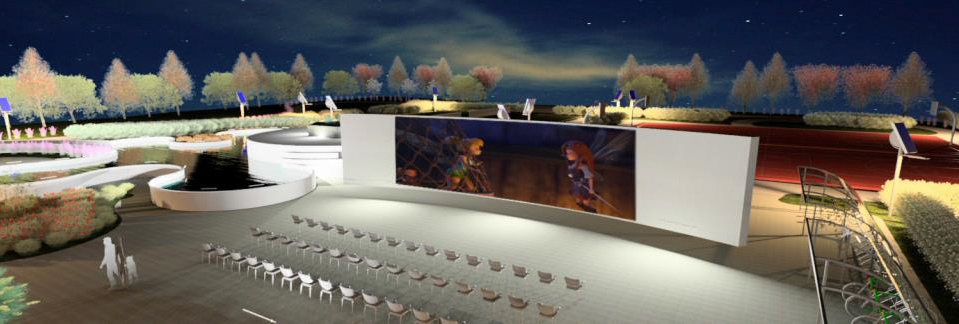 Evening entertainment including walk-in movies, illuminated courts, ice skating, etc. would be provided. Members of the community would feel valued. [PHOTO: Anonymous]