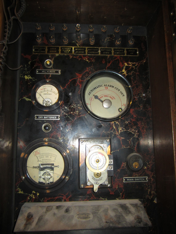 The alarm system control panel. May have been capable of dispensing tear gas? [PHOTO: Ryan Green]