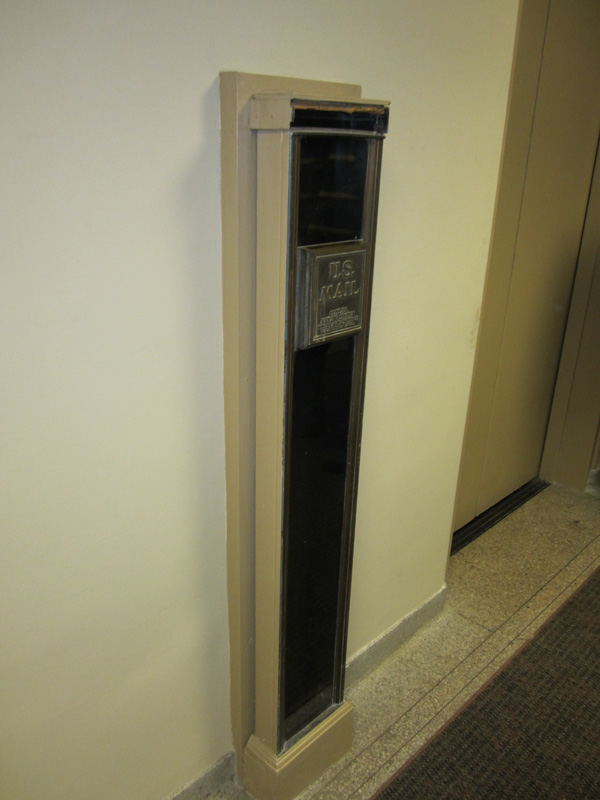 The Cutler mail chute is still in use today. [PHOTO: Ryan Green]