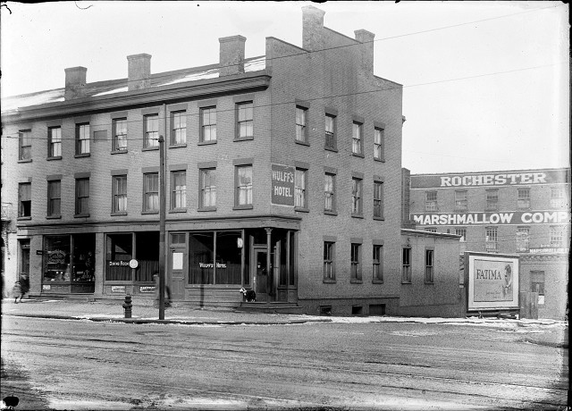 Wulff's Hotel, at the corner of State and Factory Streets in Rochester; the scene of a notorious murder on December 18, 1920. [IMAGE: From the Albert R. Stone Negative Collection, Rochester Museum & Science Center, Rochester, NY.]