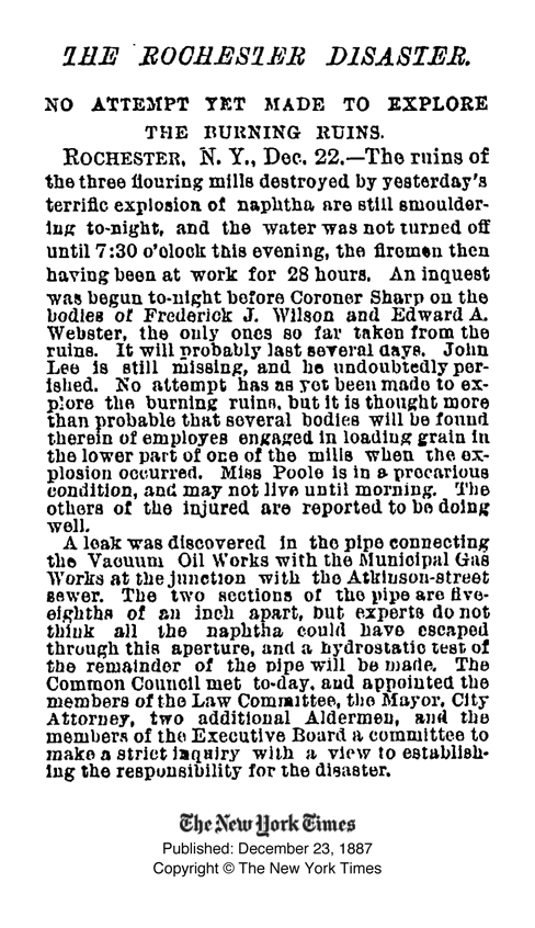 Today, December 21, in Rochester History: The Rochester Disaster.